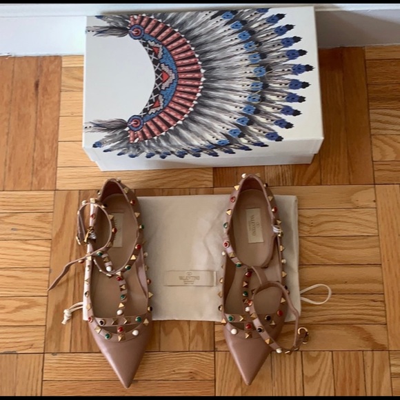 Valentino Shoes - Valentino Rockstud Cage Flats-Nude
